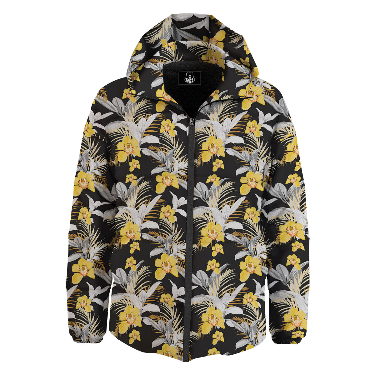 Orchid Yellow Print Pattern Down Jacket-grizzshop