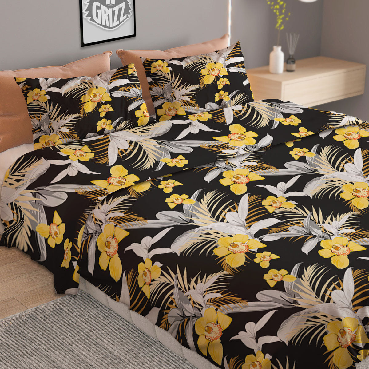 Orchid Yellow Print Pattern Duvet Cover Bedding Set
