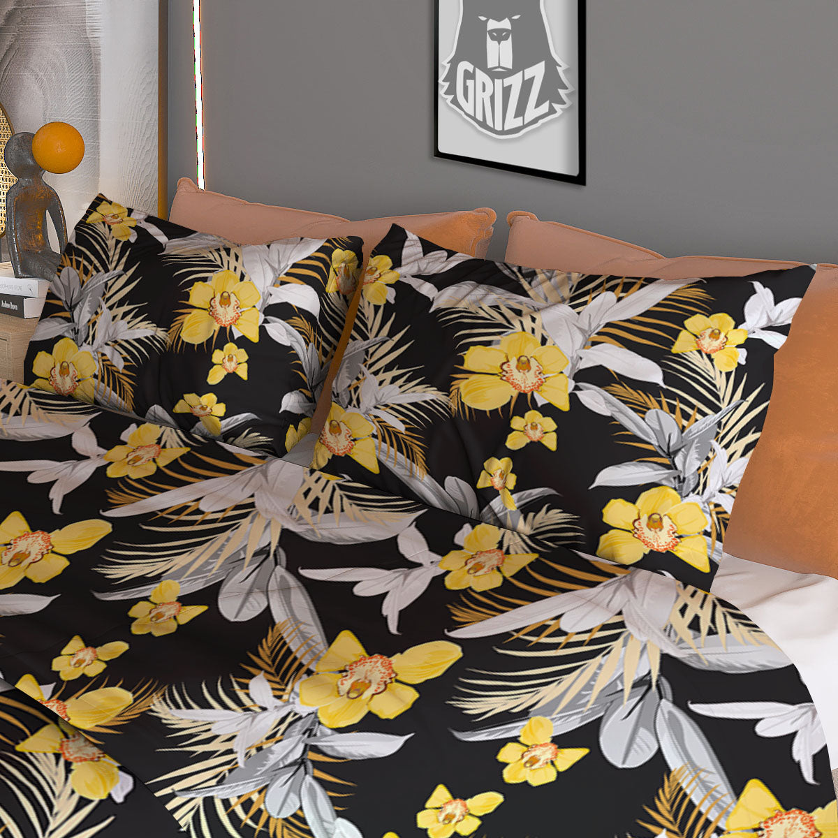 Orchid Yellow Print Pattern Duvet Cover Bedding Set