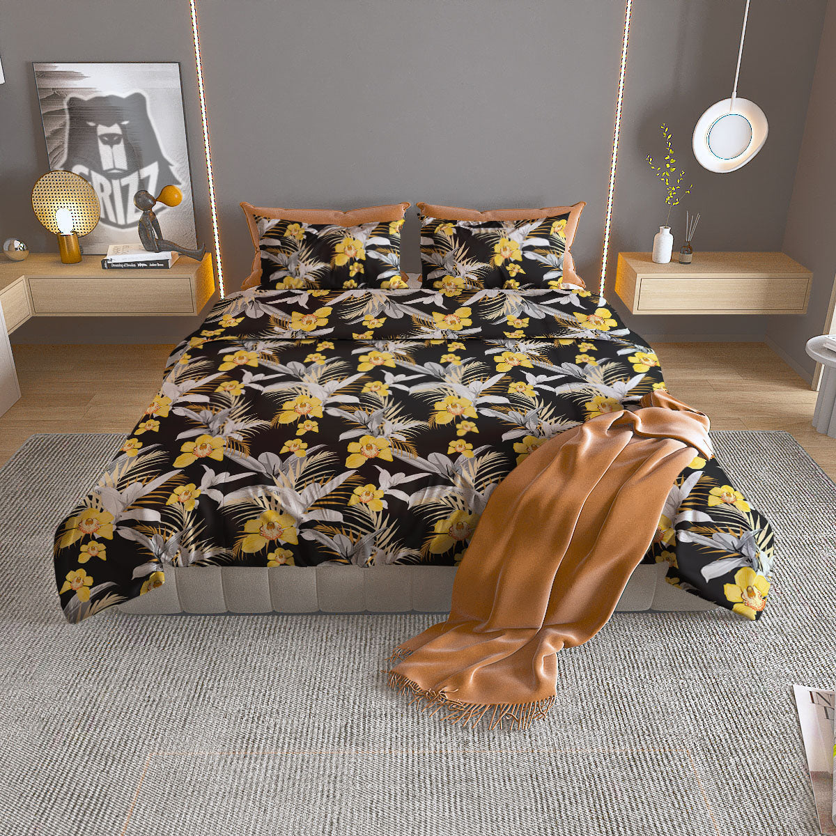 Orchid Yellow Print Pattern Duvet Cover Bedding Set