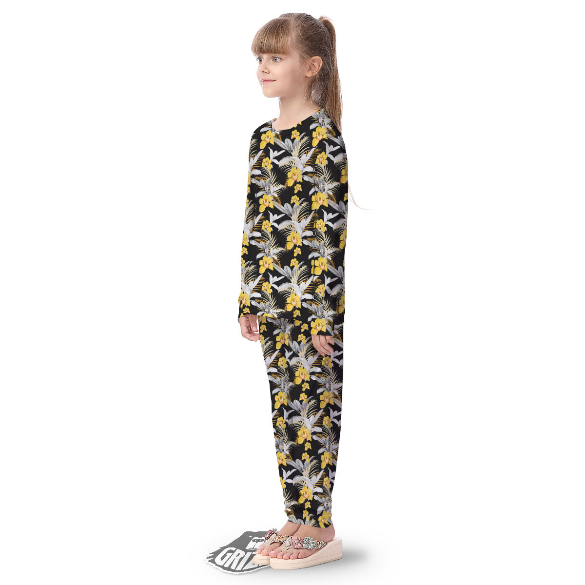 Orchid Yellow Print Pattern Kid's Pajamas-grizzshop