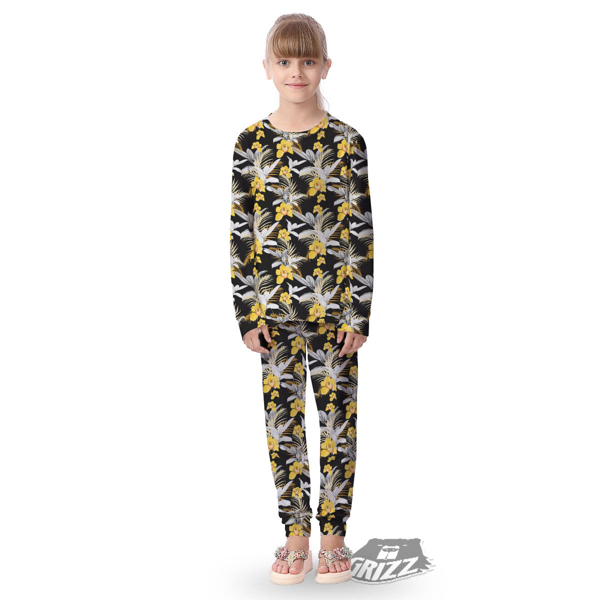 Orchid Yellow Print Pattern Kid's Pajamas-grizzshop