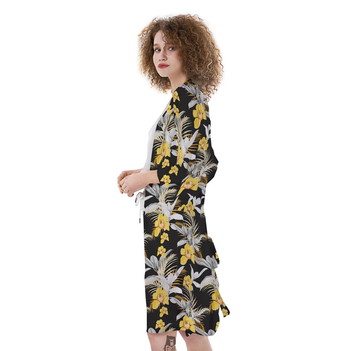 Orchid Yellow Print Pattern Kimono-grizzshop