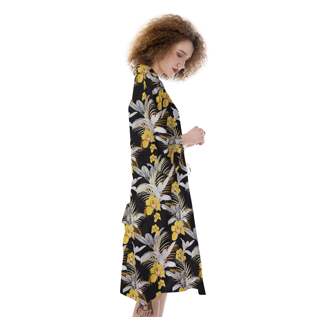 Orchid Yellow Print Pattern Kimono-grizzshop
