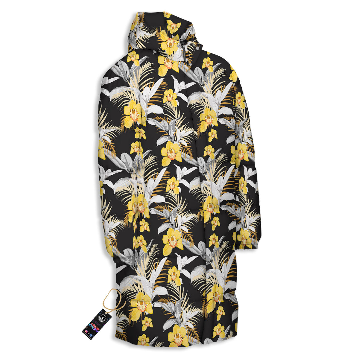Orchid Yellow Print Pattern Long Down Jacket-grizzshop