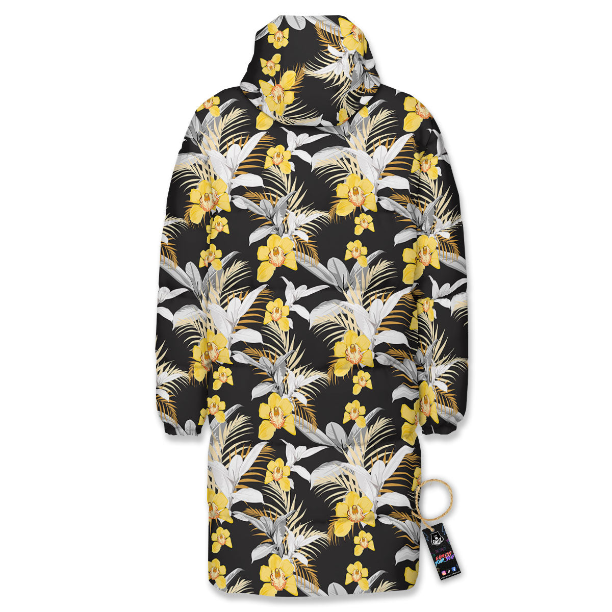 Orchid Yellow Print Pattern Long Down Jacket-grizzshop