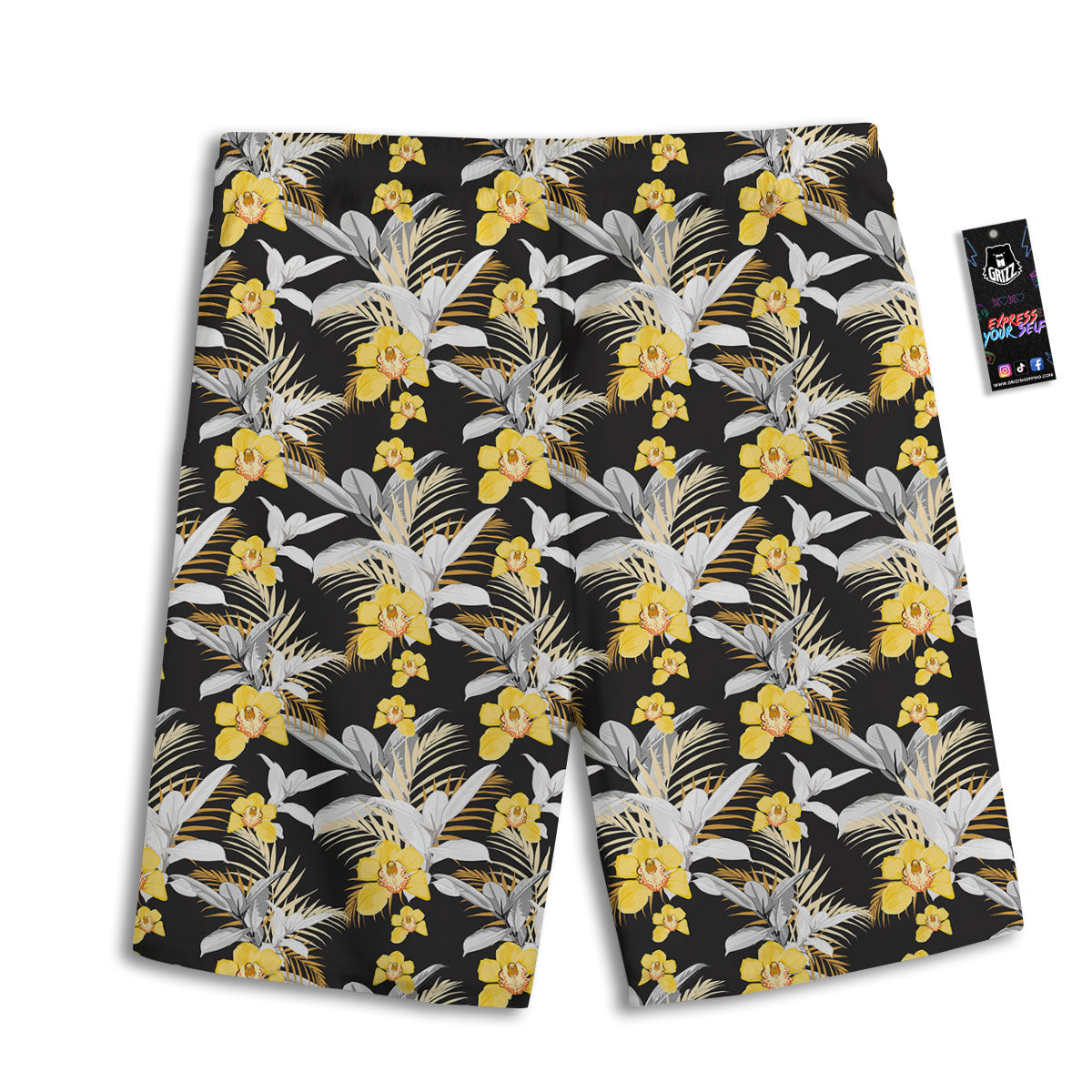 Orchid Yellow Print Pattern Men's Athletic Shorts