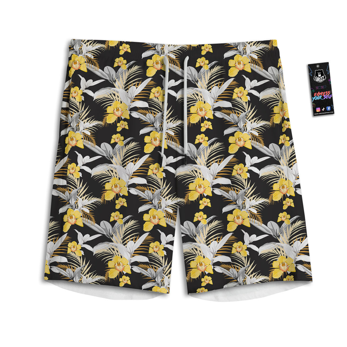 Orchid Yellow Print Pattern Men's Athletic Shorts