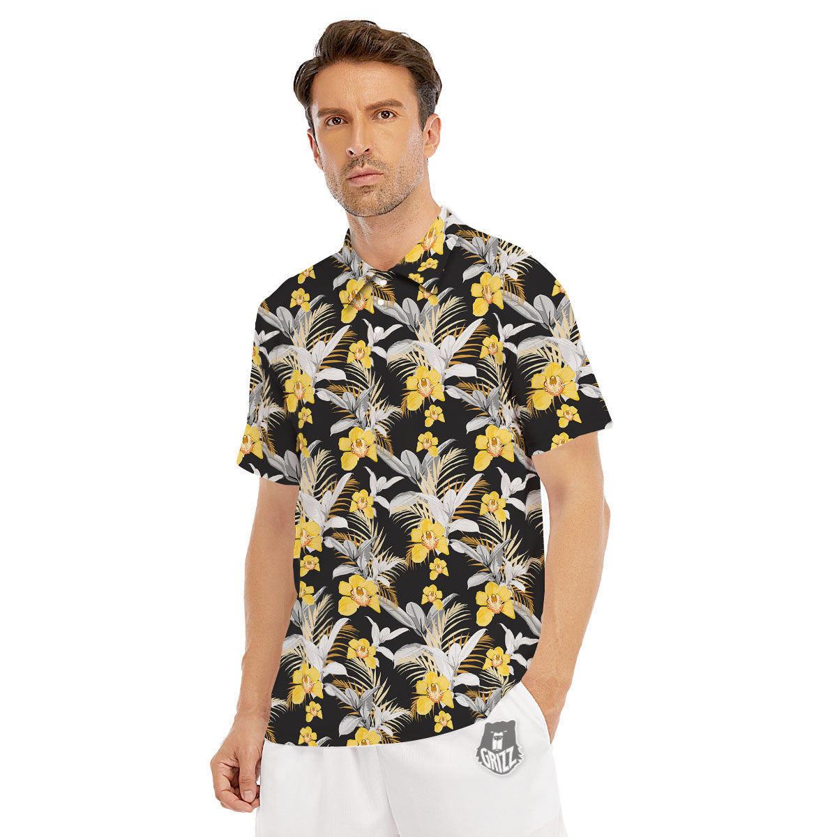 Orchid Yellow Print Pattern Men's Golf Shirts-grizzshop