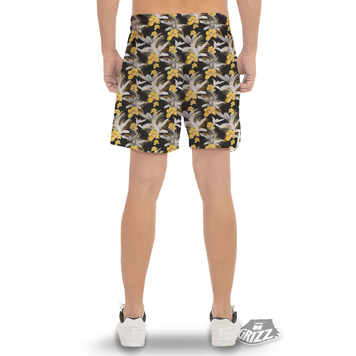 Orchid Yellow Print Pattern Men's Gym Shorts-grizzshop