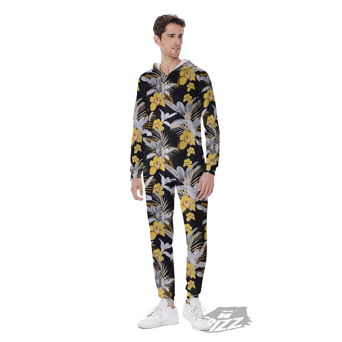 Orchid Yellow Print Pattern Men's Jumpsuit-grizzshop