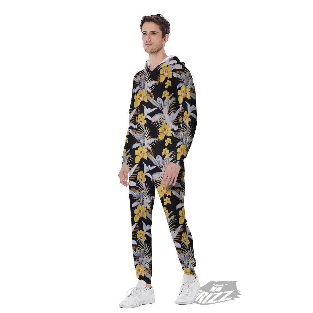 Orchid Yellow Print Pattern Men's Jumpsuit-grizzshop