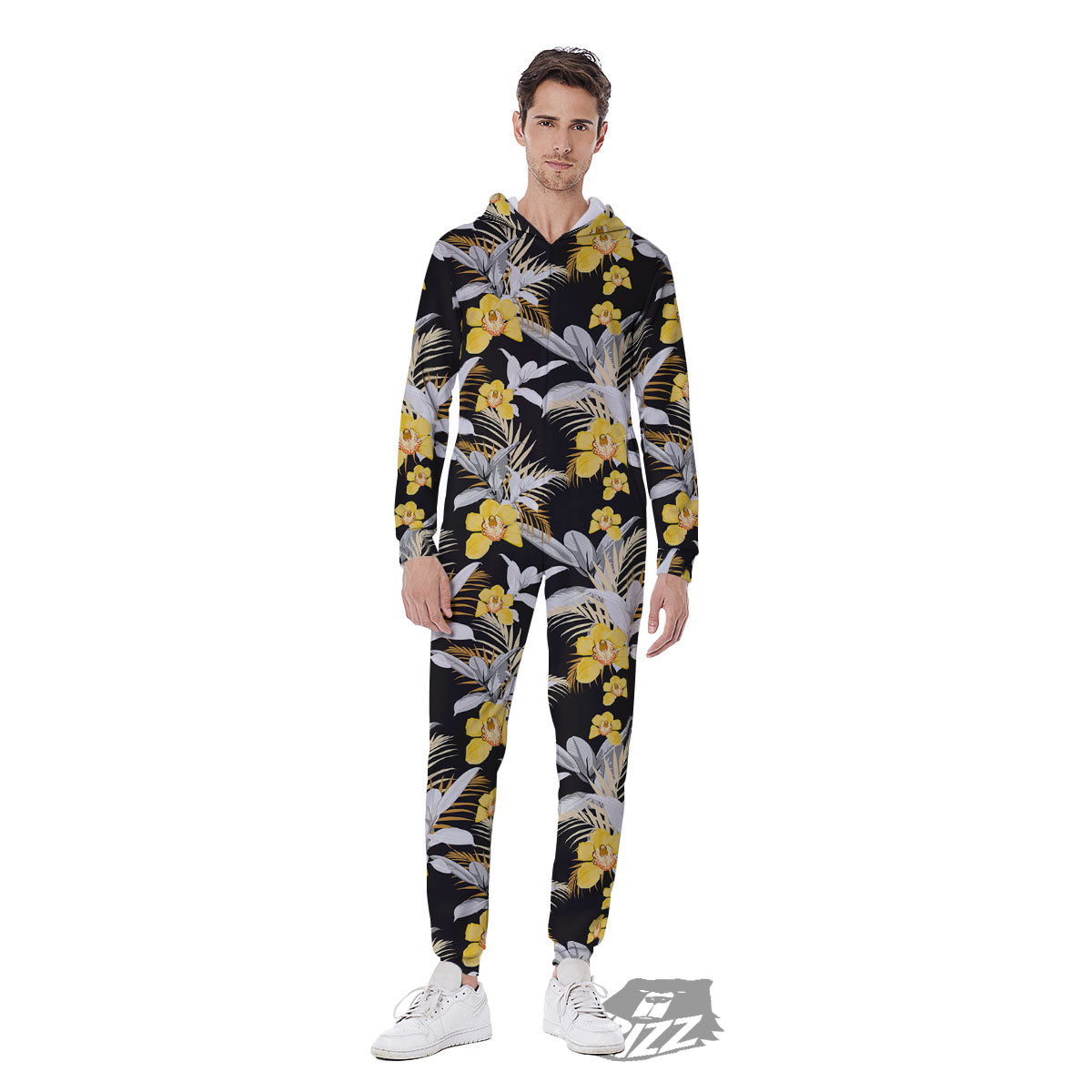Orchid Yellow Print Pattern Men's Jumpsuit-grizzshop