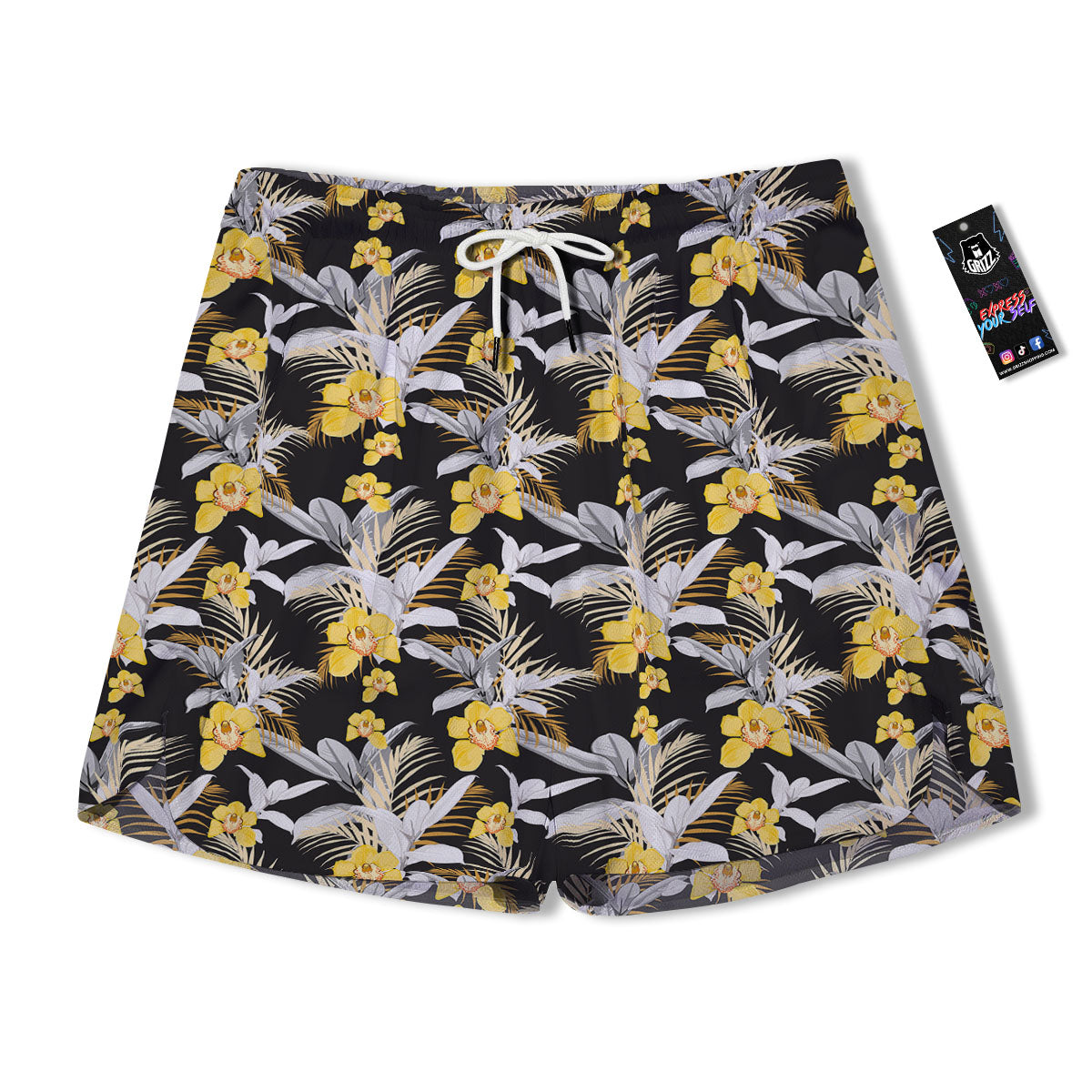 Orchid Yellow Print Pattern Men's Running Shorts-grizzshop