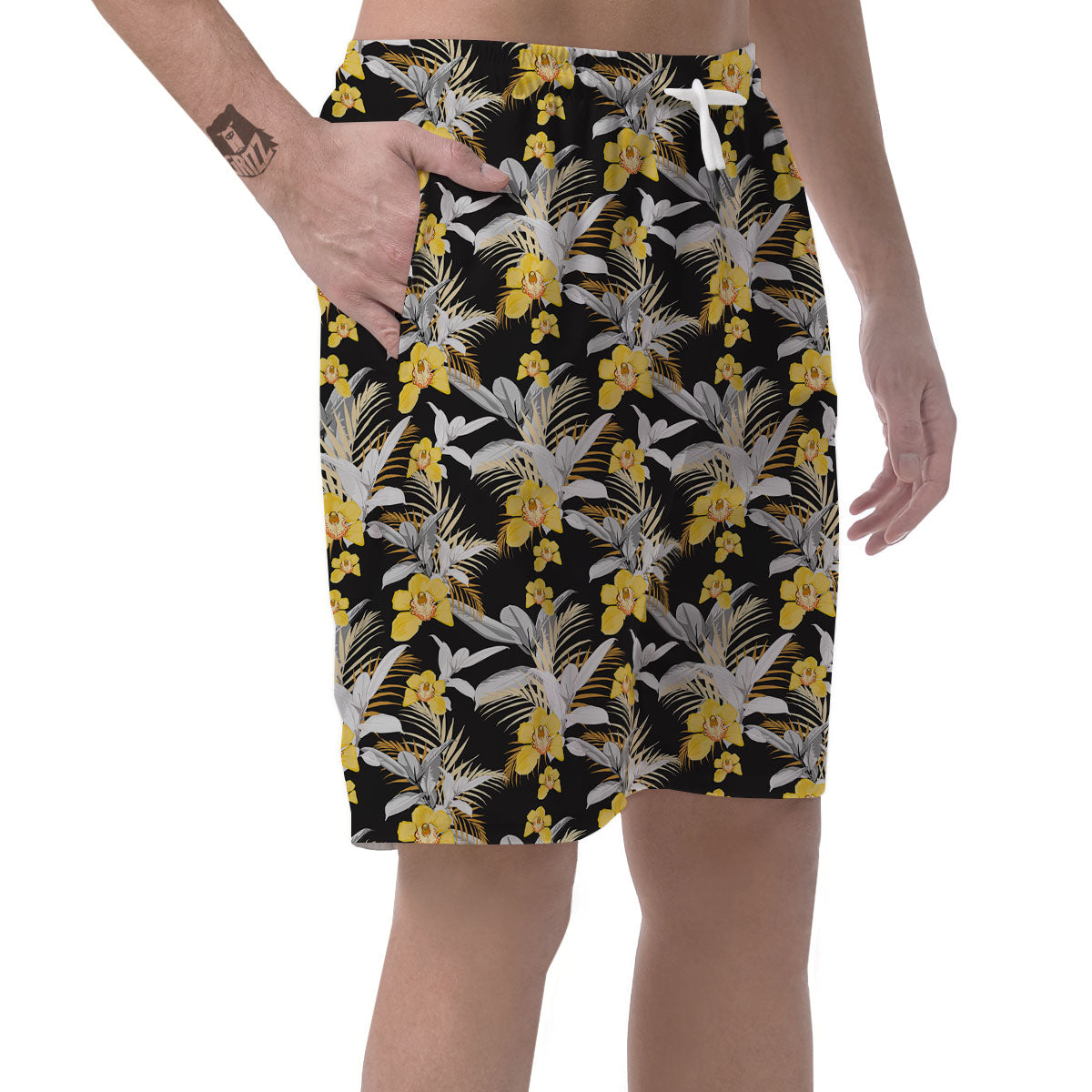 Orchid Yellow Print Pattern Men's Shorts-grizzshop