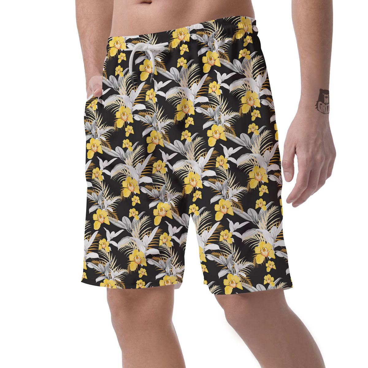 Orchid Yellow Print Pattern Men's Shorts-grizzshop