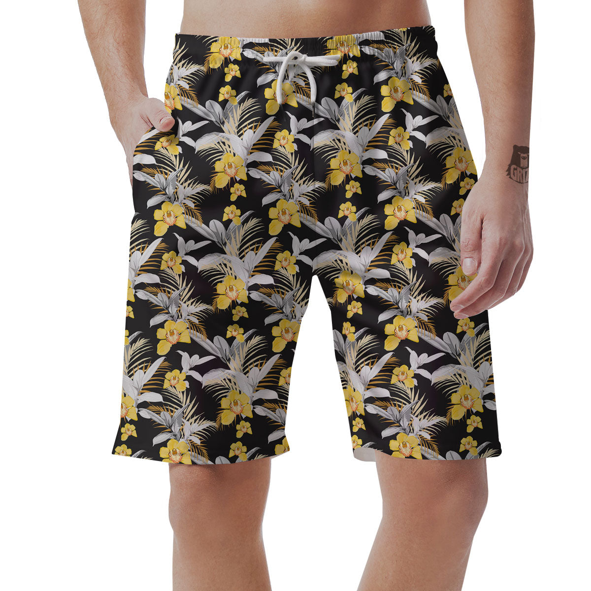 Orchid Yellow Print Pattern Men's Shorts-grizzshop