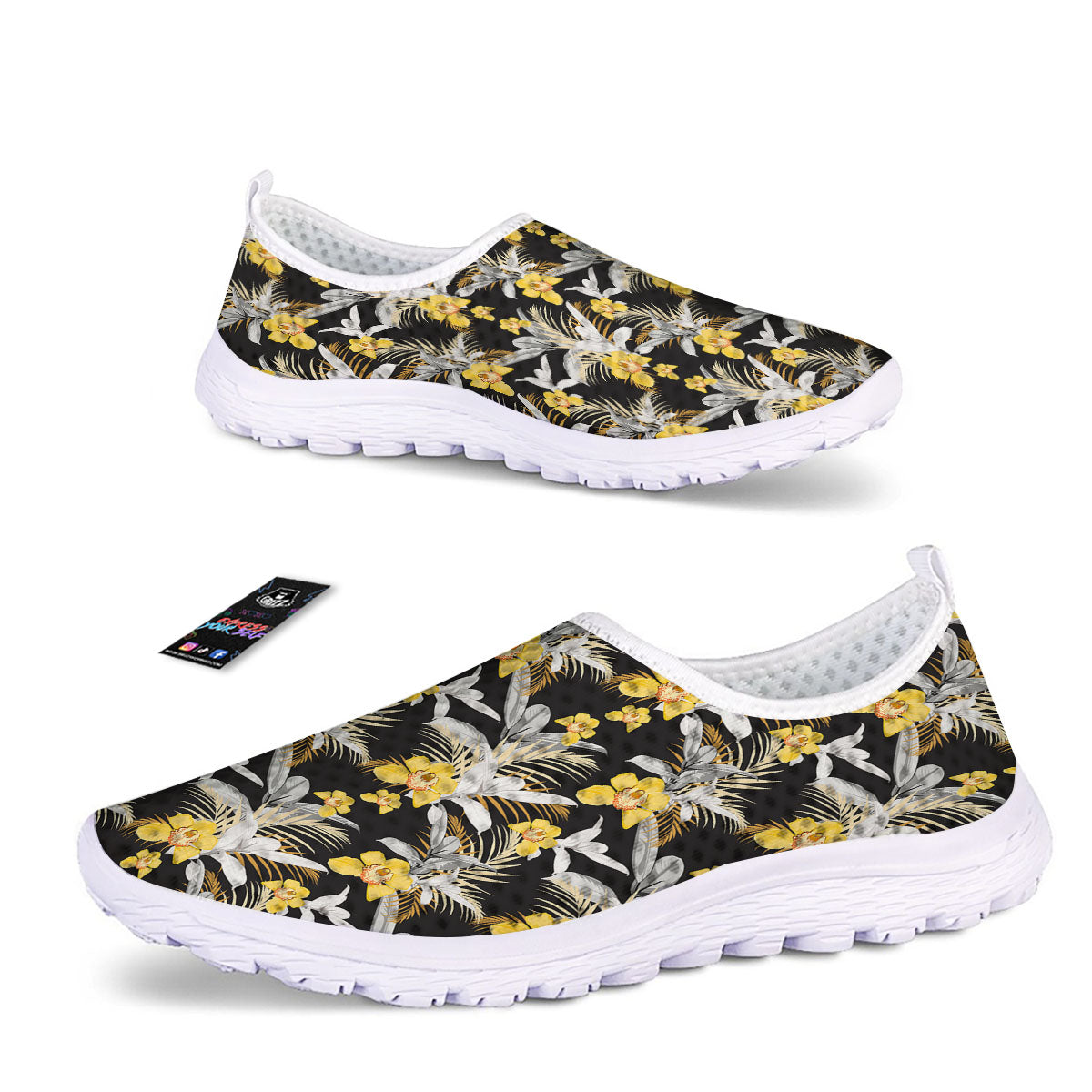 Orchid Yellow Print Pattern Nurse Shoes-grizzshop