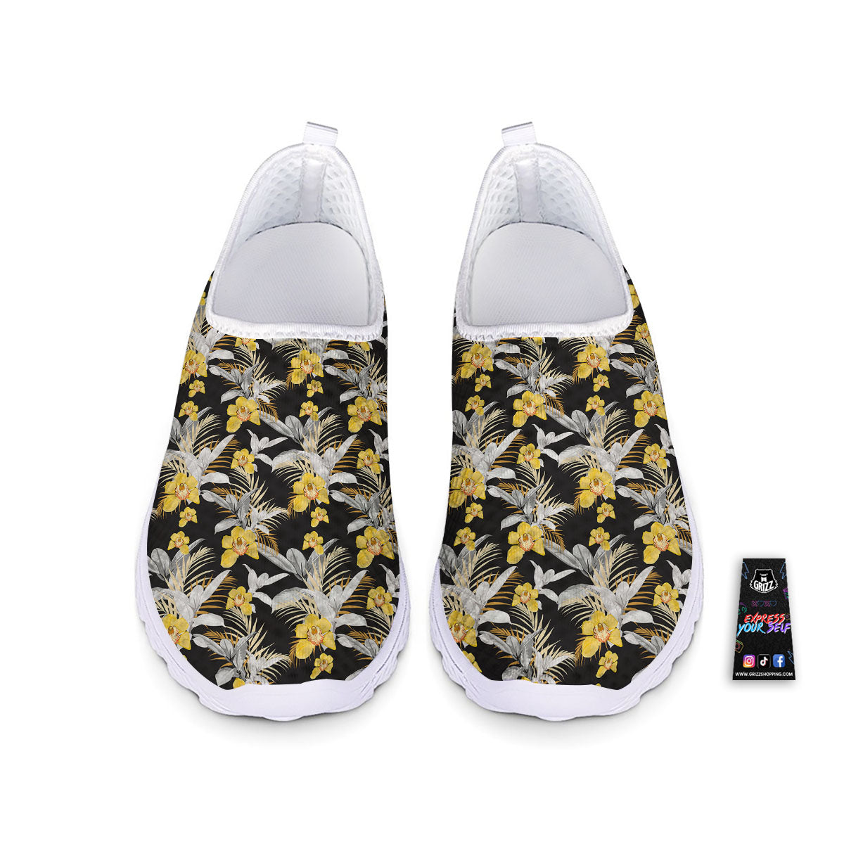 Orchid Yellow Print Pattern Nurse Shoes-grizzshop
