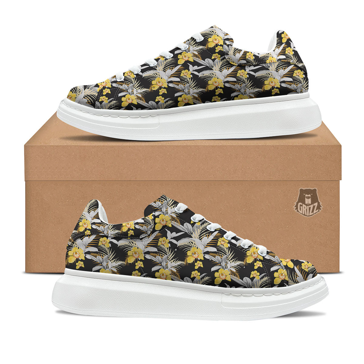 Orchid Yellow Print Pattern Platform Shoes-grizzshop