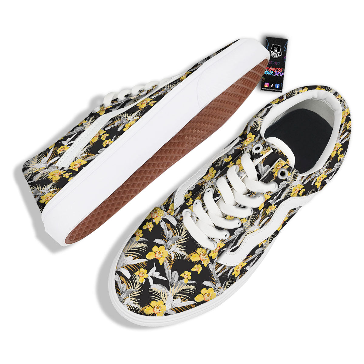 Orchid Yellow Print Pattern Skate Shoes-grizzshop