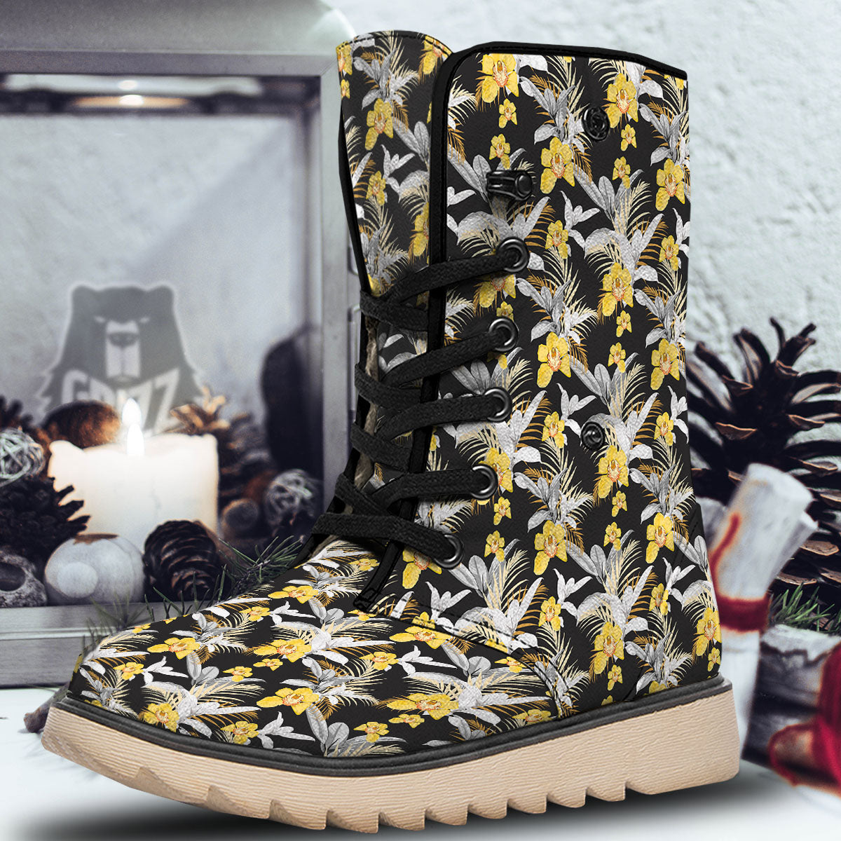 Orchid Yellow Print Pattern Snow Boots-grizzshop
