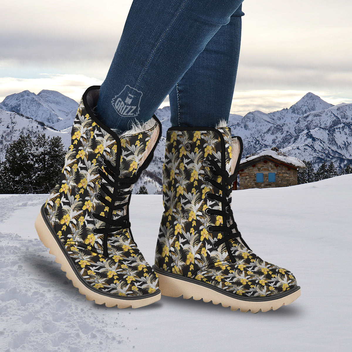 Orchid Yellow Print Pattern Snow Boots-grizzshop