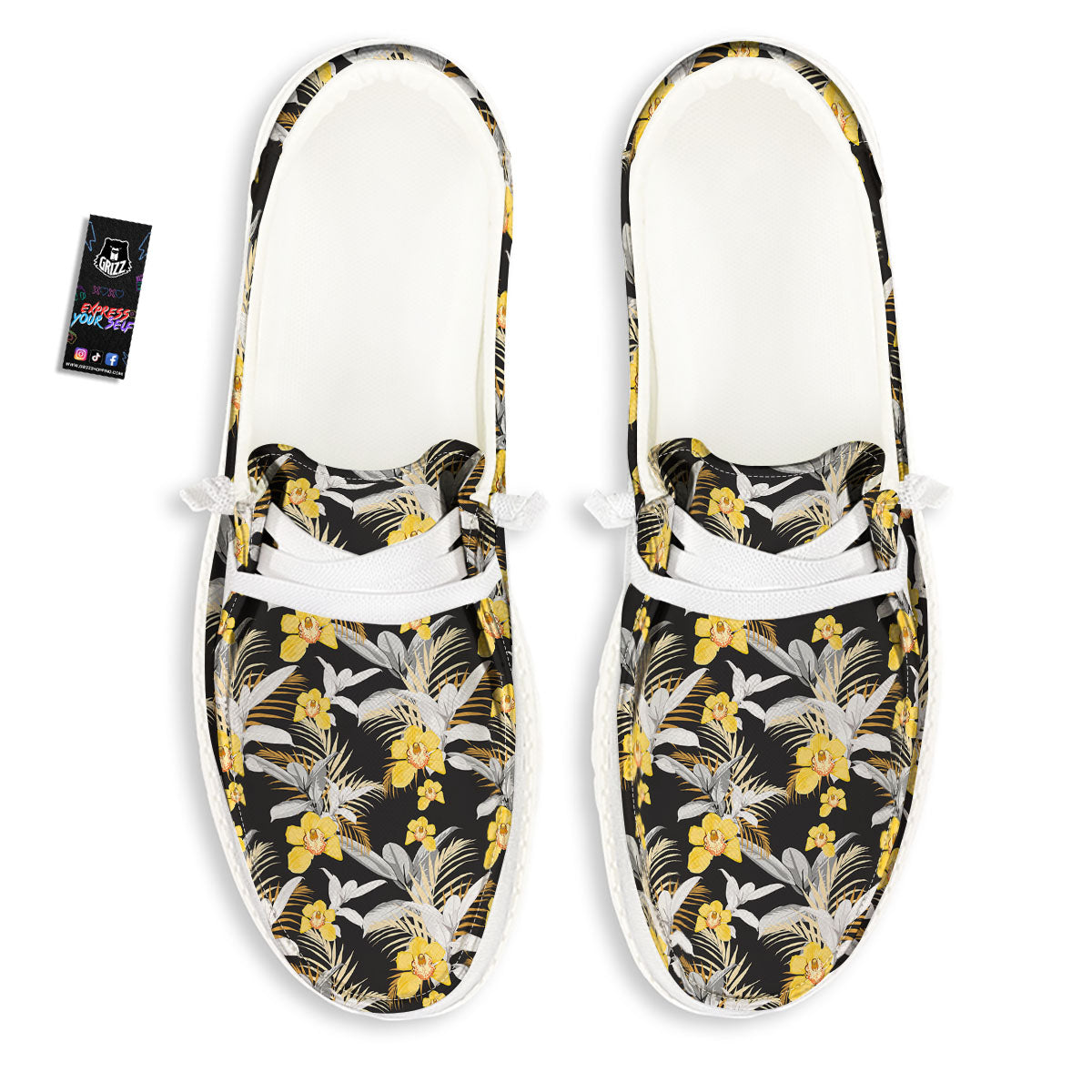 Orchid Yellow Print Pattern White Loafers-grizzshop