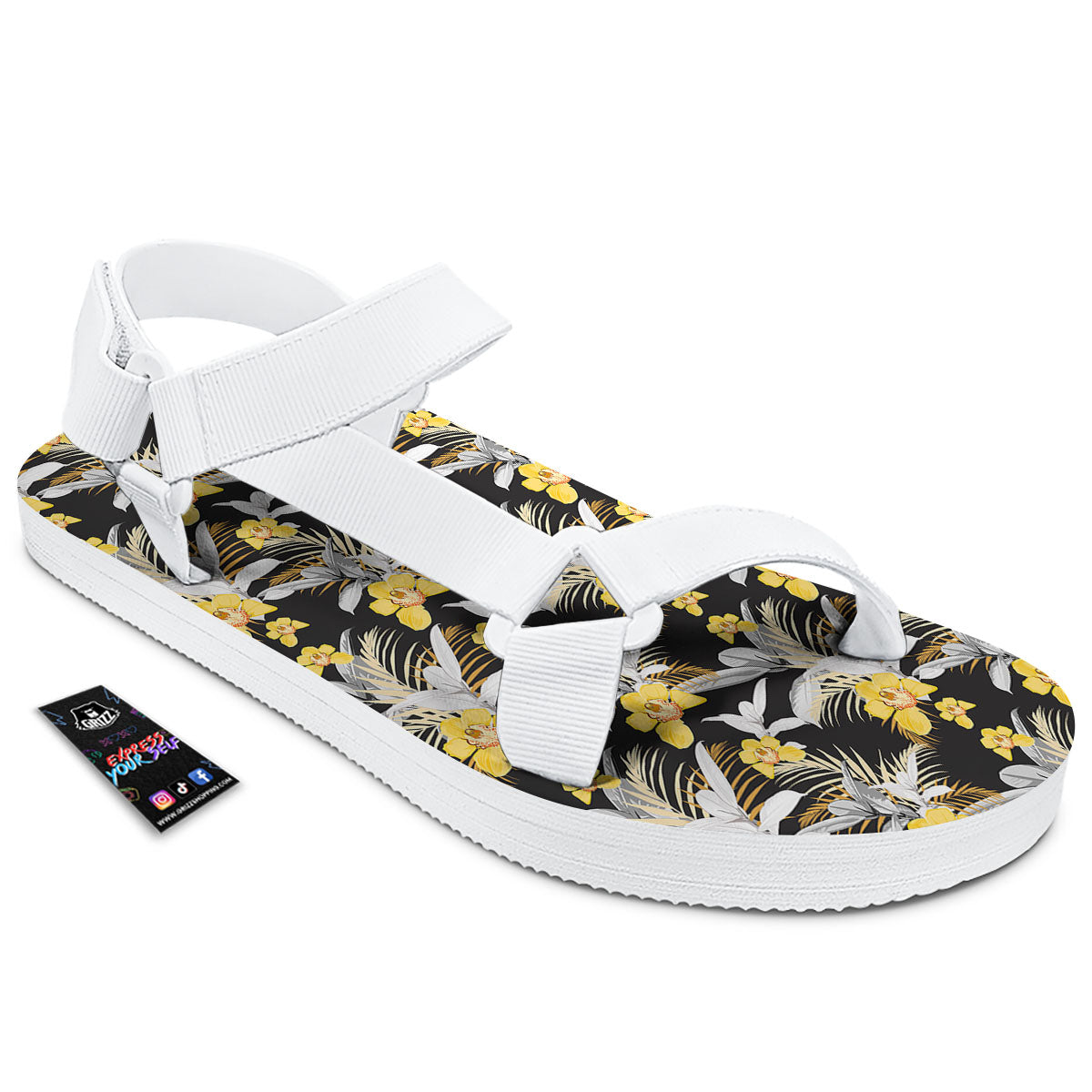 Orchid Yellow Print Pattern White Open Toe Sandals-grizzshop
