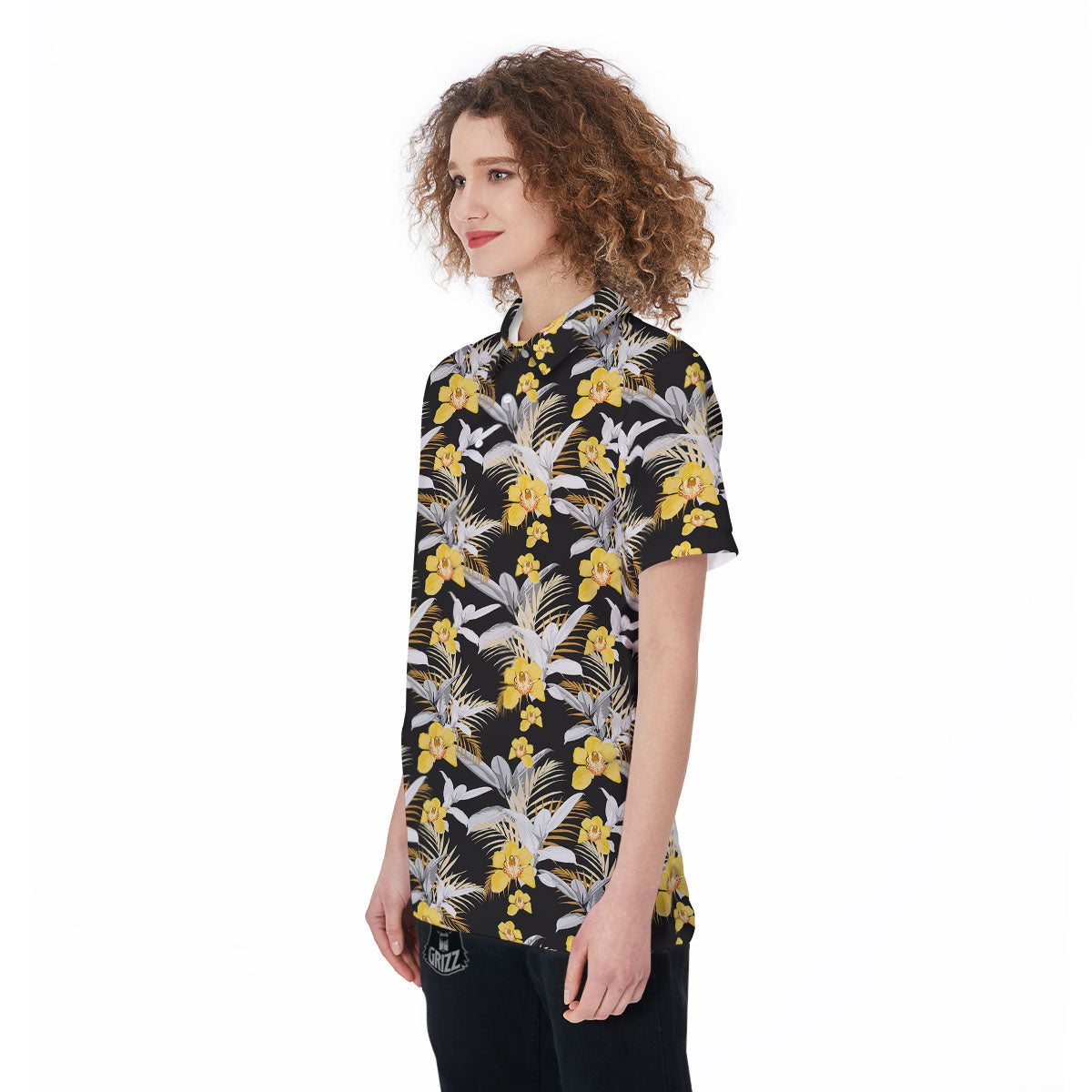 Orchid Yellow Print Pattern Women's Golf Shirts-grizzshop