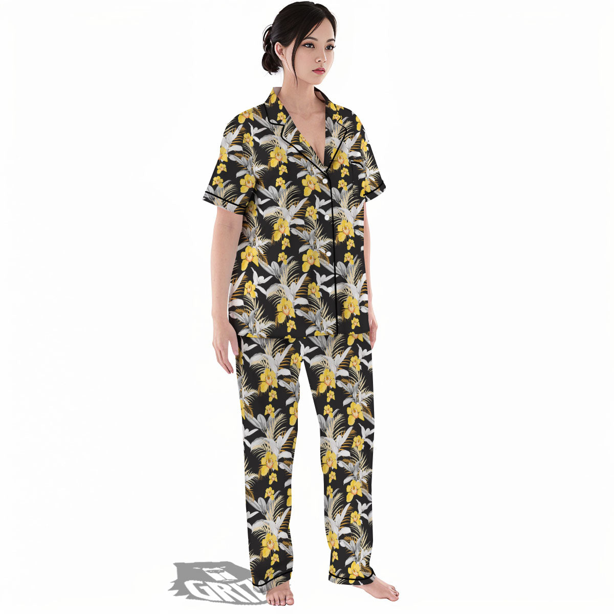 Orchid Yellow Print Pattern Women's Pajamas Set-grizzshop