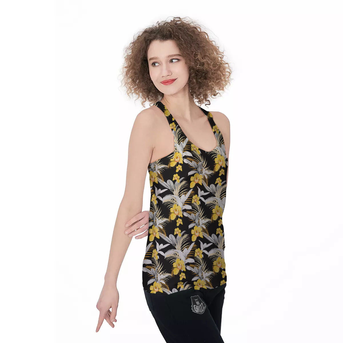 Orchid Yellow Print Pattern Women's Racerback Tank Top-grizzshop