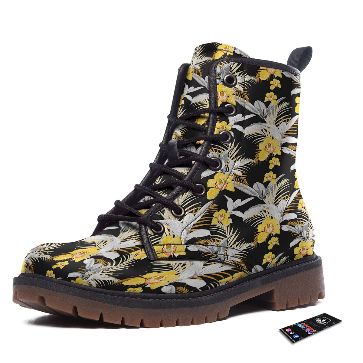 Orchid Yellow Print Pattern Work Boots-grizzshop