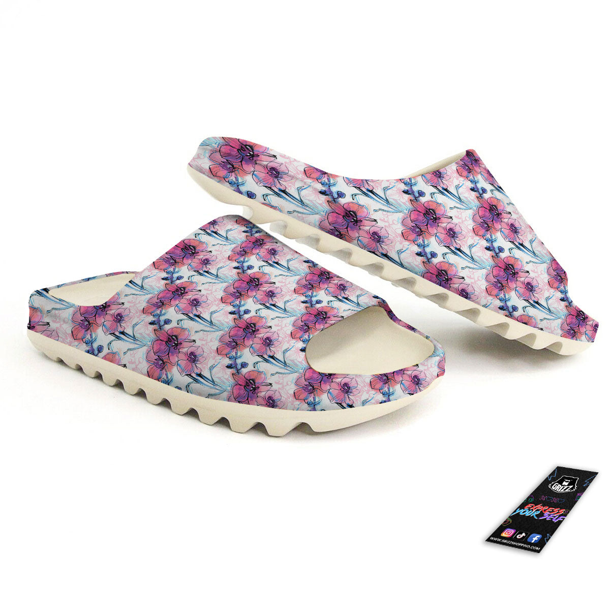 Orchid Drawing Print Pattern Sandals-grizzshop
