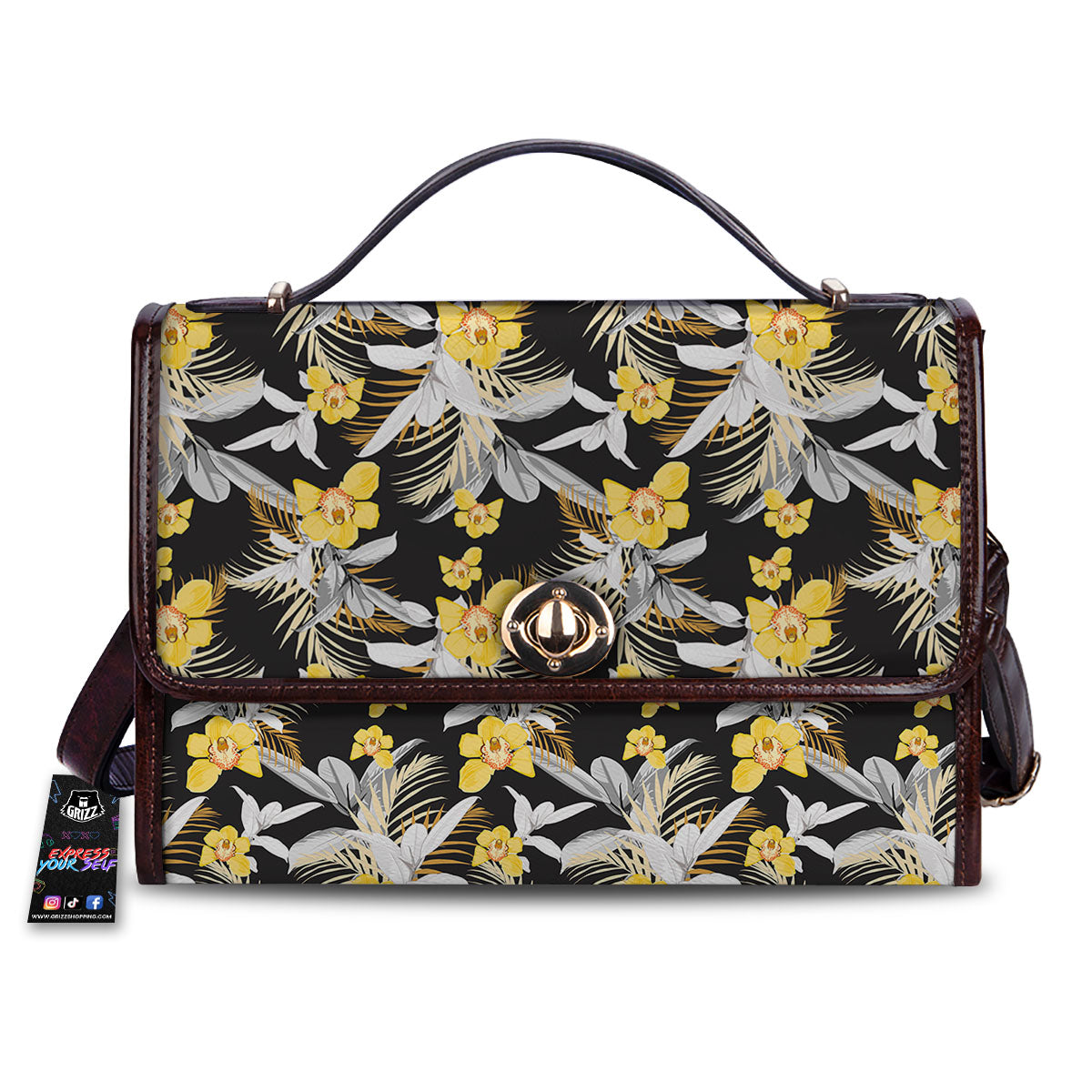 Orchid Yellow Print Pattern Women's Satchel Bag