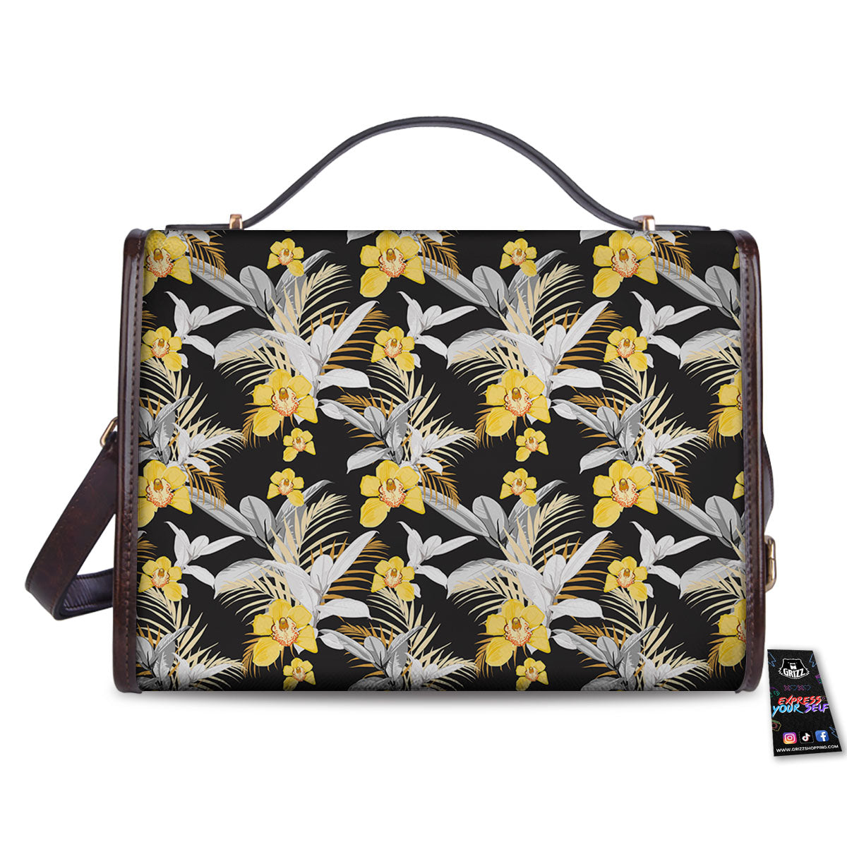 Orchid Yellow Print Pattern Women's Satchel Bag