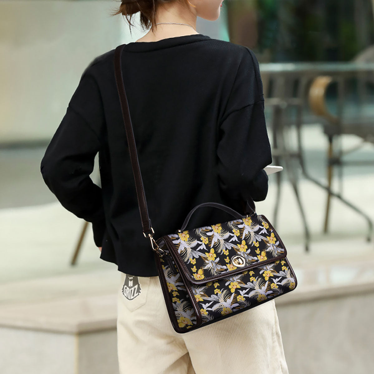 Orchid Yellow Print Pattern Women's Satchel Bag