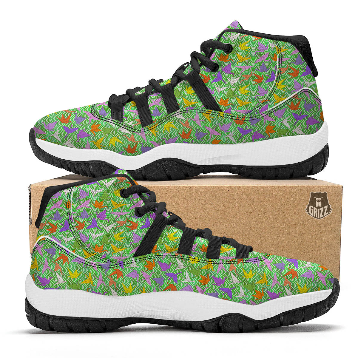 Origami Bird Colorful Print Pattern Black Bball Shoes-grizzshop