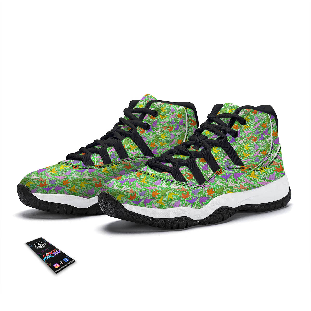 Origami Bird Colorful Print Pattern Black Bball Shoes-grizzshop