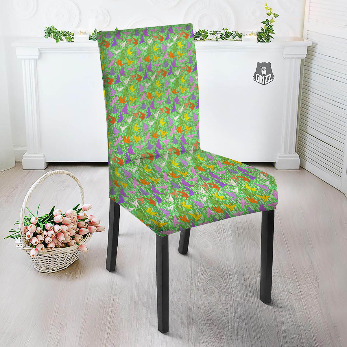 Origami Bird Colorful Print Pattern Dining Chair Slipcover-grizzshop
