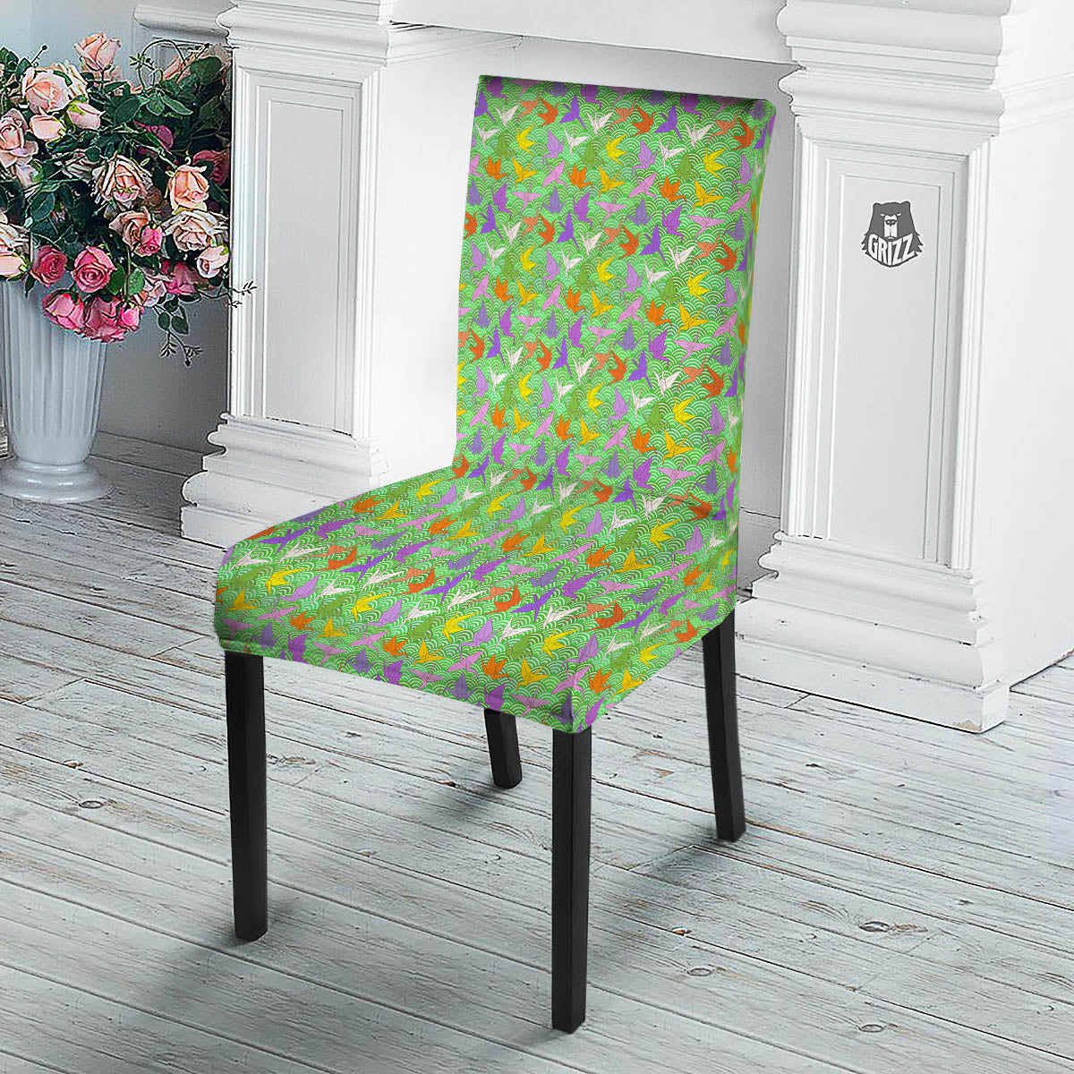 Origami Bird Colorful Print Pattern Dining Chair Slipcover-grizzshop