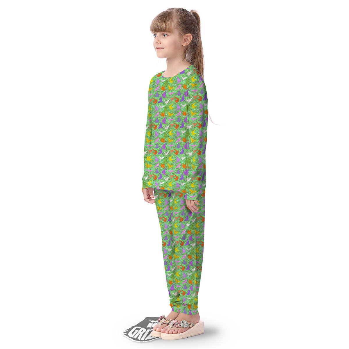 Origami Bird Colorful Print Pattern Kid's Pajamas-grizzshop