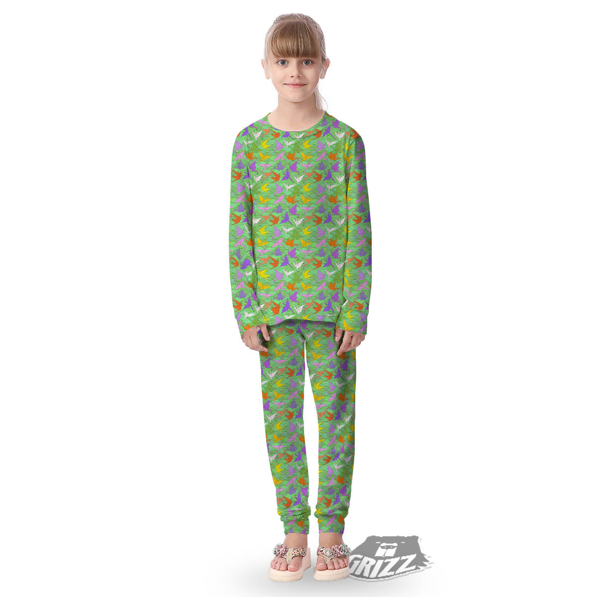Origami Bird Colorful Print Pattern Kid's Pajamas-grizzshop
