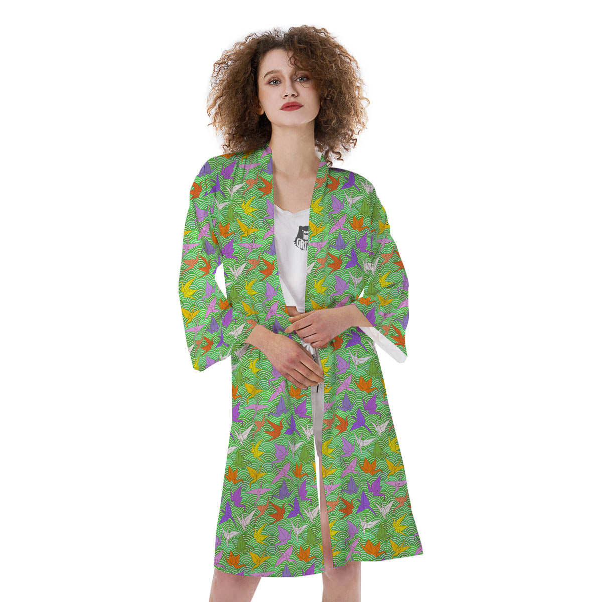 Origami Bird Colorful Print Pattern Kimono-grizzshop