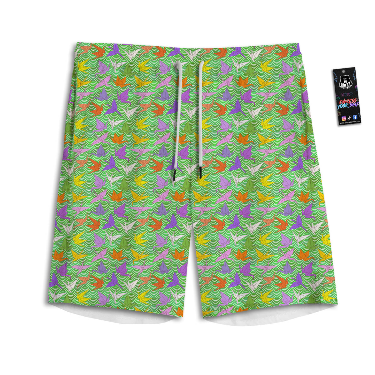 Origami Bird Colorful Print Pattern Men's Athletic Shorts
