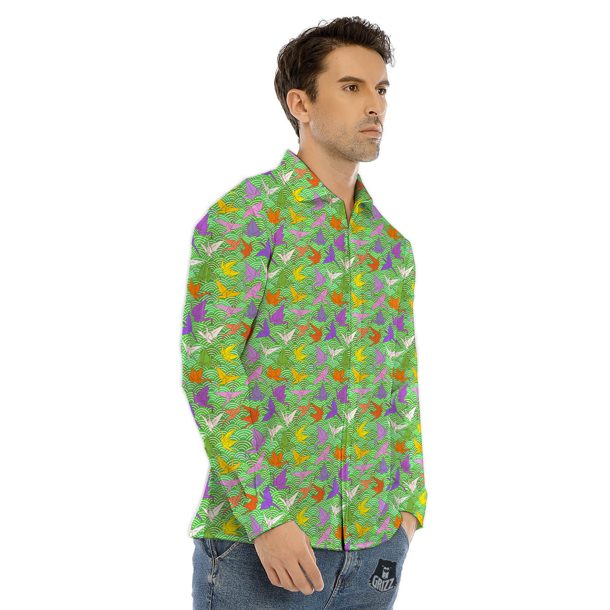 Origami Bird Colorful Print Pattern Men's Dress Shirts-grizzshop