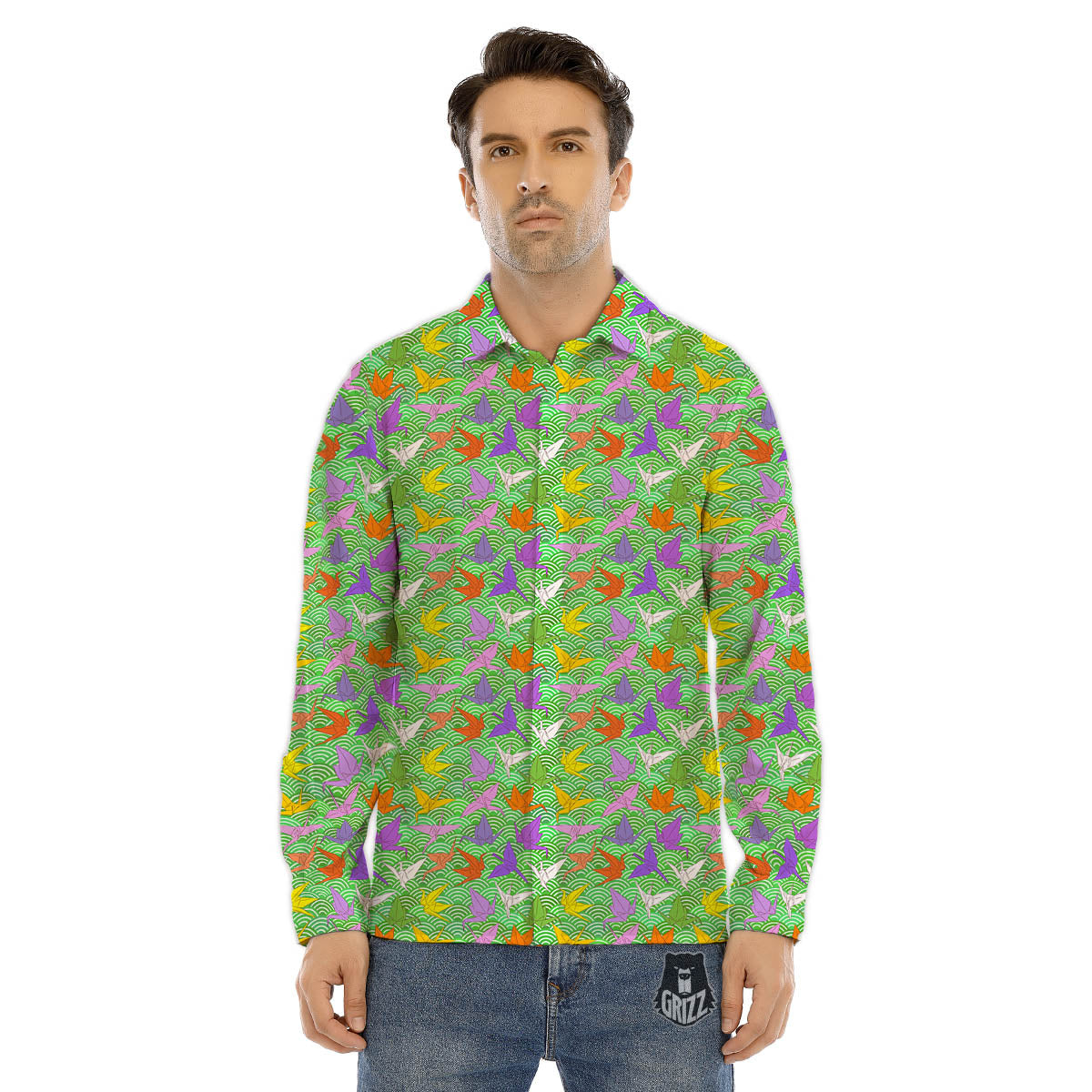 Origami Bird Colorful Print Pattern Men's Dress Shirts-grizzshop