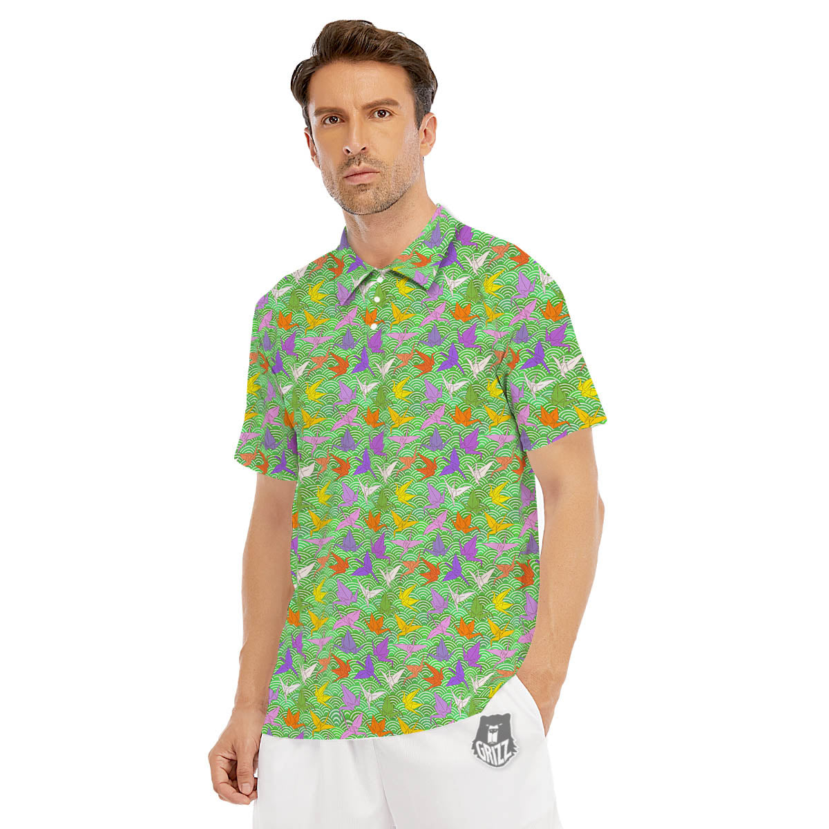 Origami Bird Colorful Print Pattern Men's Golf Shirts-grizzshop