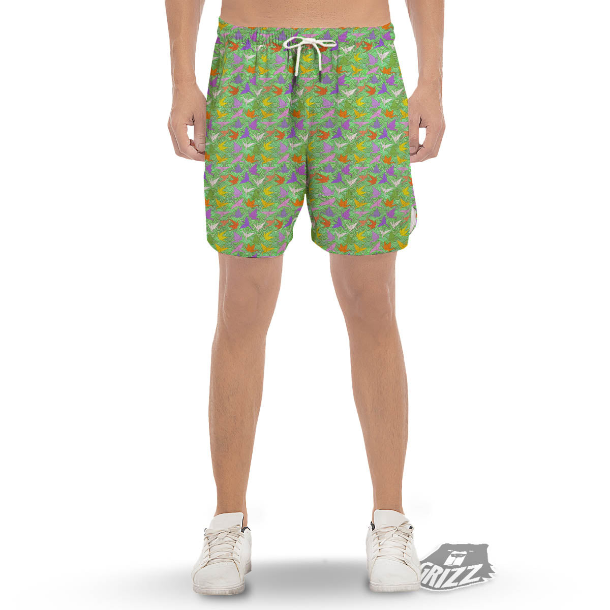 Origami Bird Colorful Print Pattern Men's Gym Shorts-grizzshop