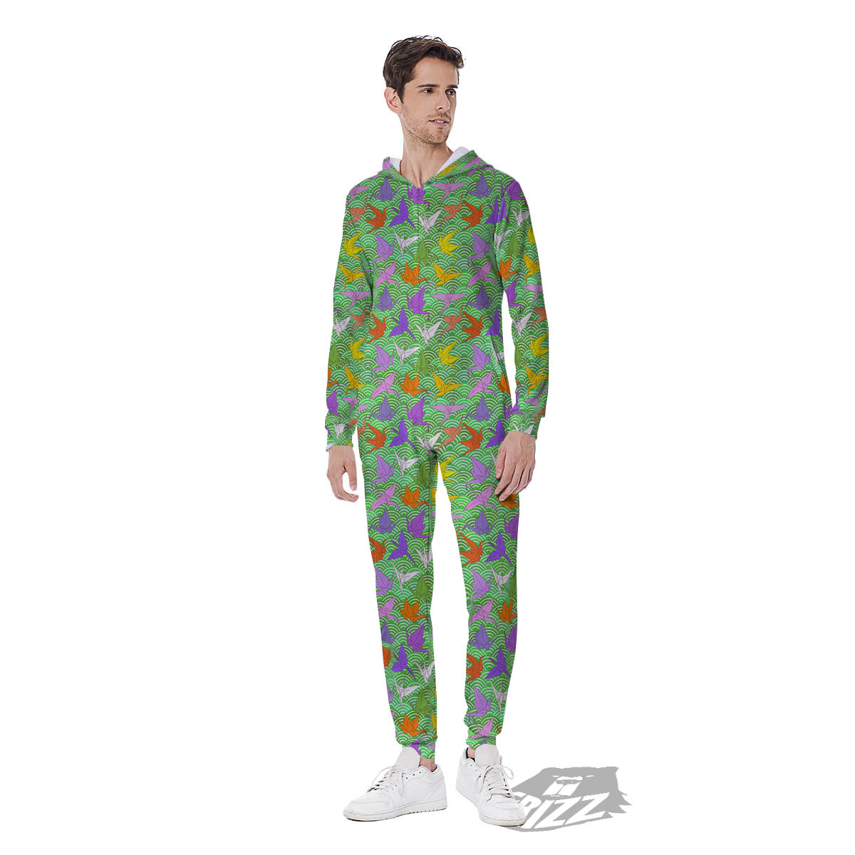 Origami Bird Colorful Print Pattern Men's Jumpsuit-grizzshop